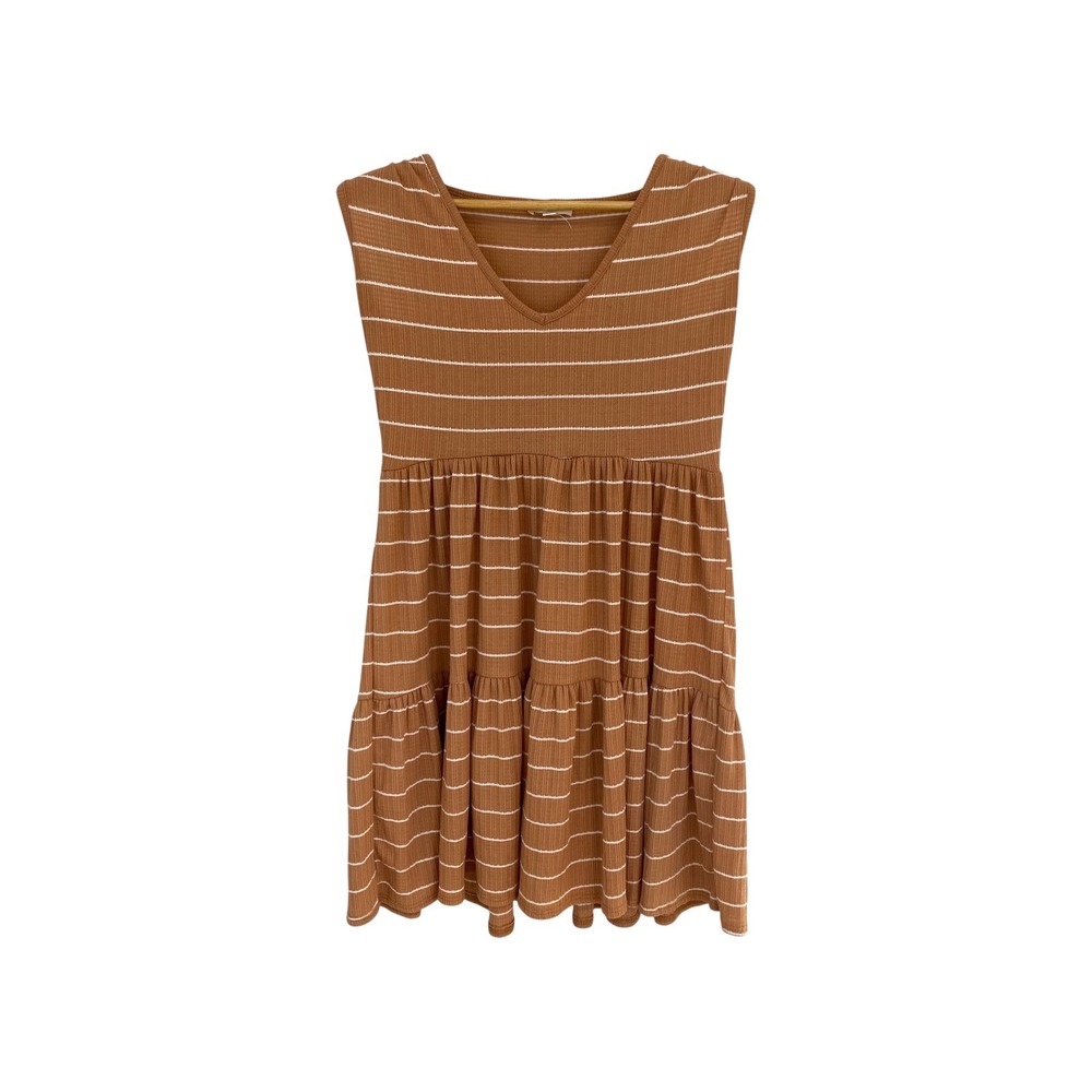 See You Monday Los Angeles Brown Striped‎ Tiered Sleeveless Dress